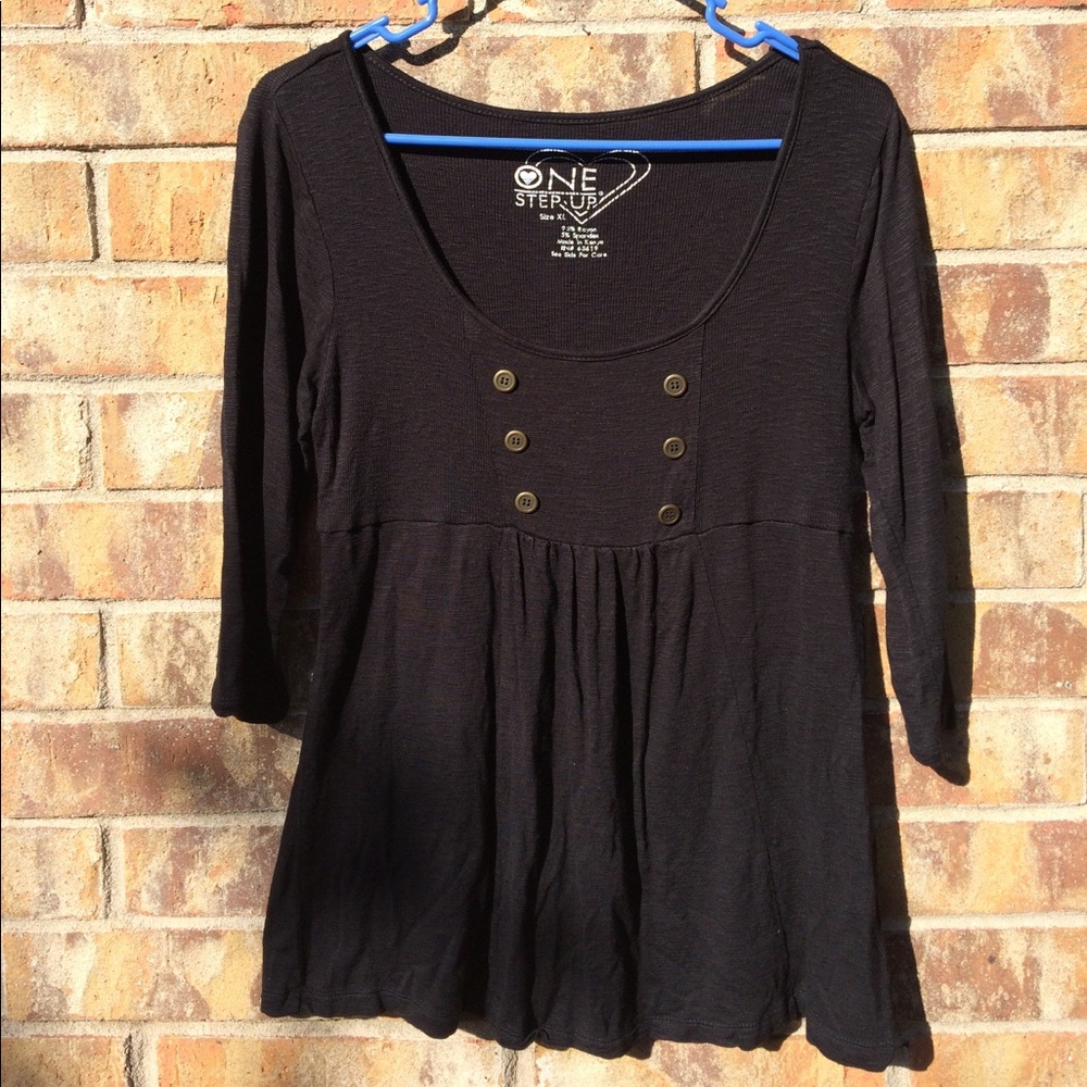 One Step Up Black 3/4 sleeve shirt with buttons