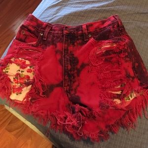 High waisted ripped floral shorts