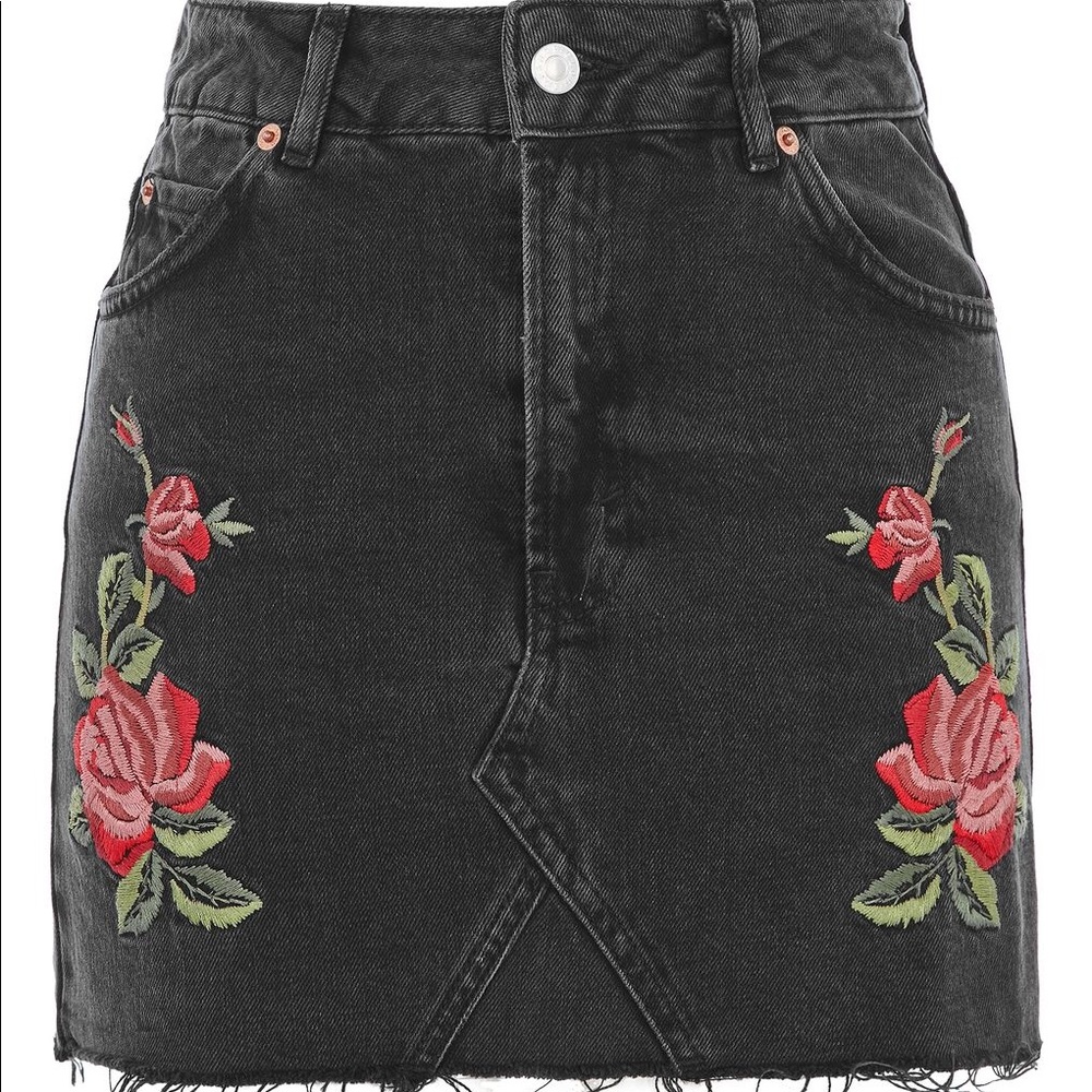 Topshop Rose Embroidered Skirt