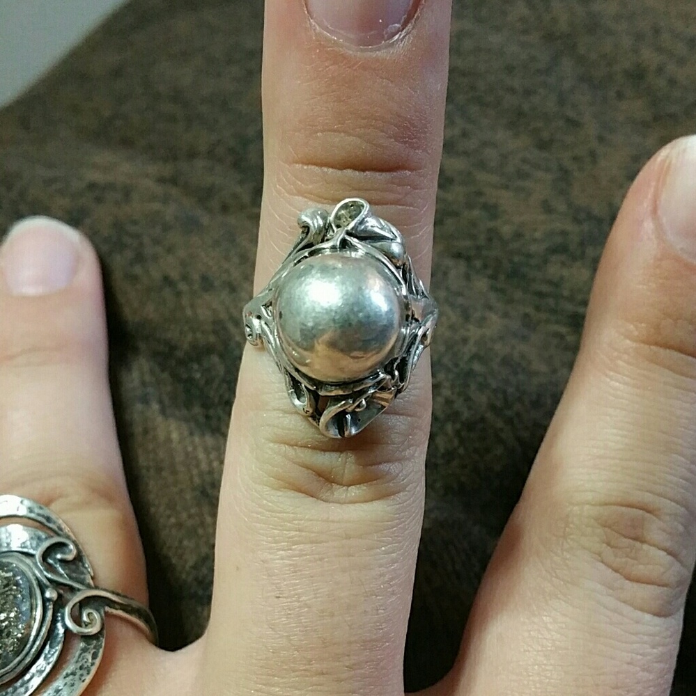 One-of-a-kind sterling silver ball & flowers ring