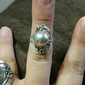 One-of-a-kind sterling silver ball & flowers ring