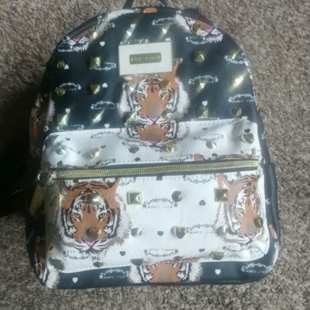 BETSEY JOHNSON TIGER PRINT&GOLD STUDDED BACK PACK