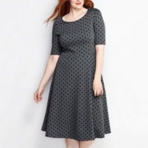 Lands End 18 TALL Fit and Flare Polka Dot Dress