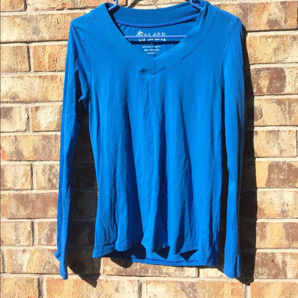 SPLASH bright blue long sleeves shirt with v-neck