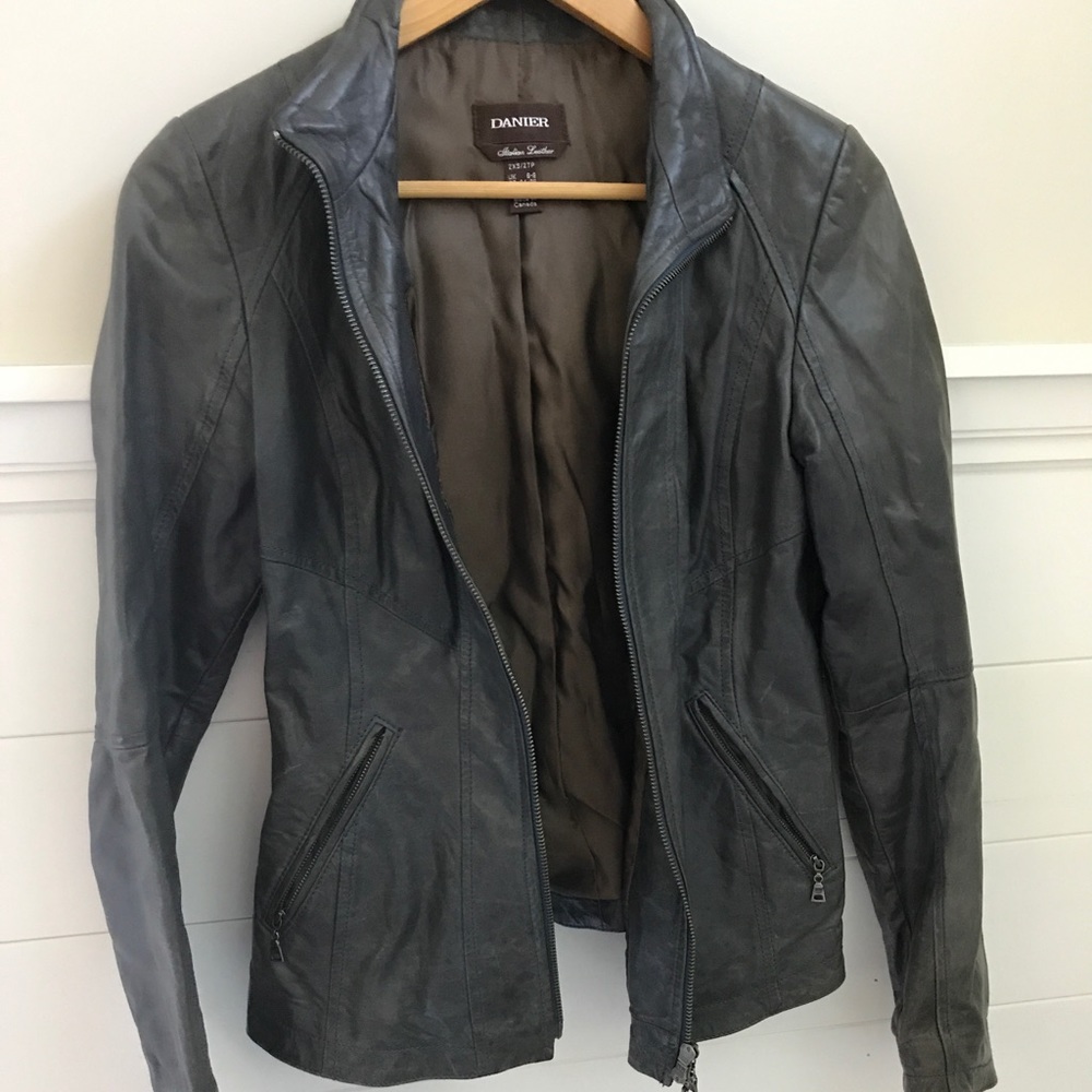 Grey/blue Danier leather jacket