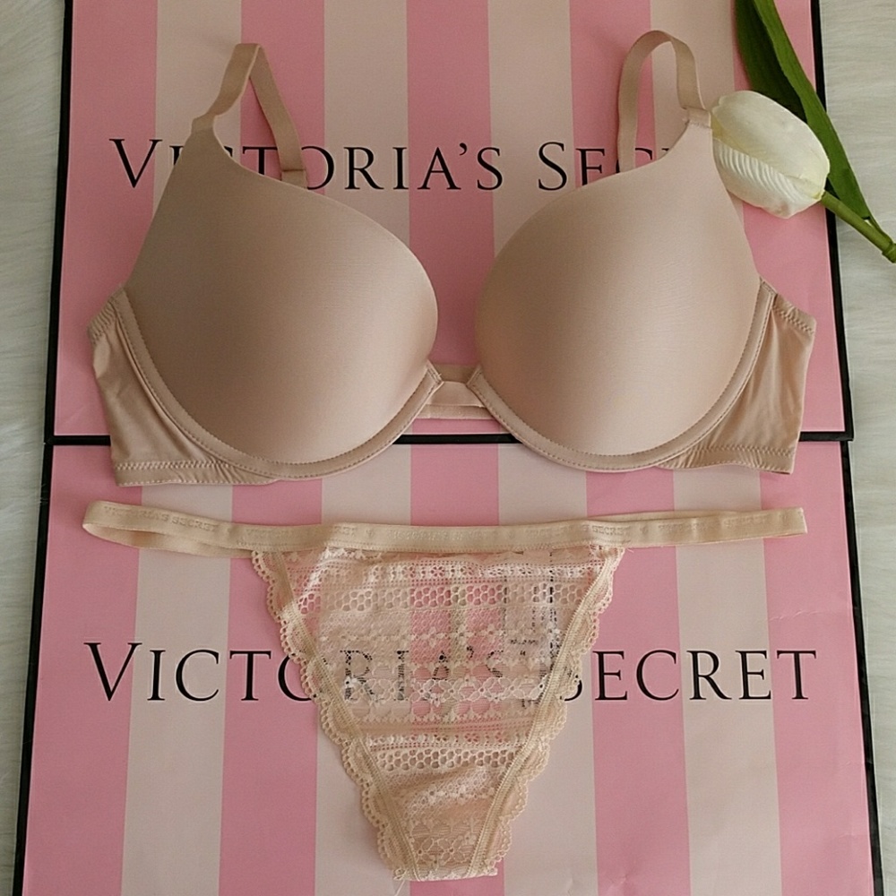 X Size 36C VICTORIA'S SECRET PUSH UP BRA & PANTY M - Picture 1 of 5
