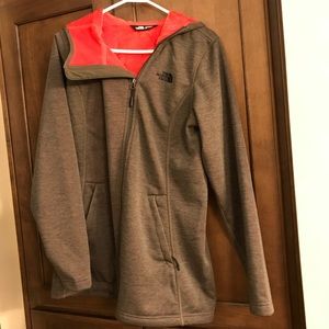 Hooded north face coat.