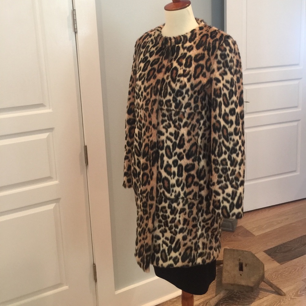Leopard print faux fur coat