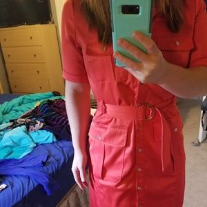 Bright/ burnt orange military belted  dress