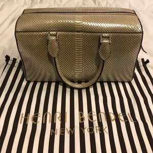 Henri Bendel Dalton Snake Embossed Barrel Handbag