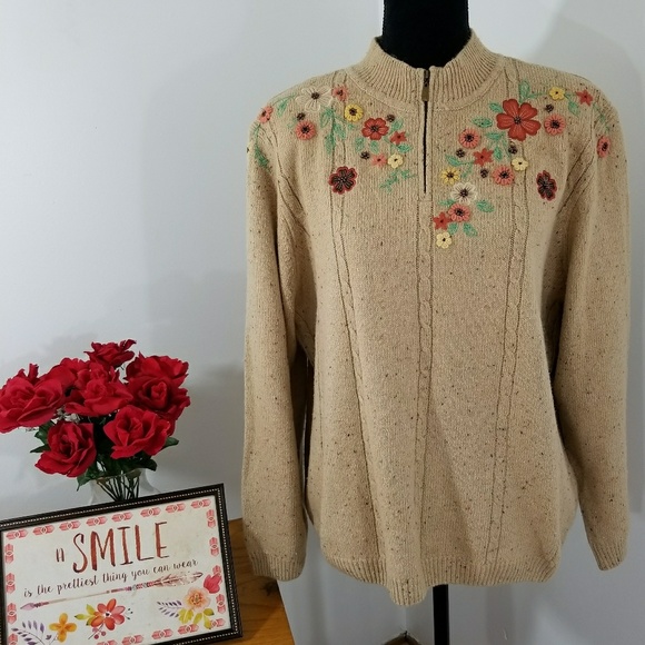 Alfred Dunner Sweaters - Alfred Dunner Quarter Zip Embroidered Sweater