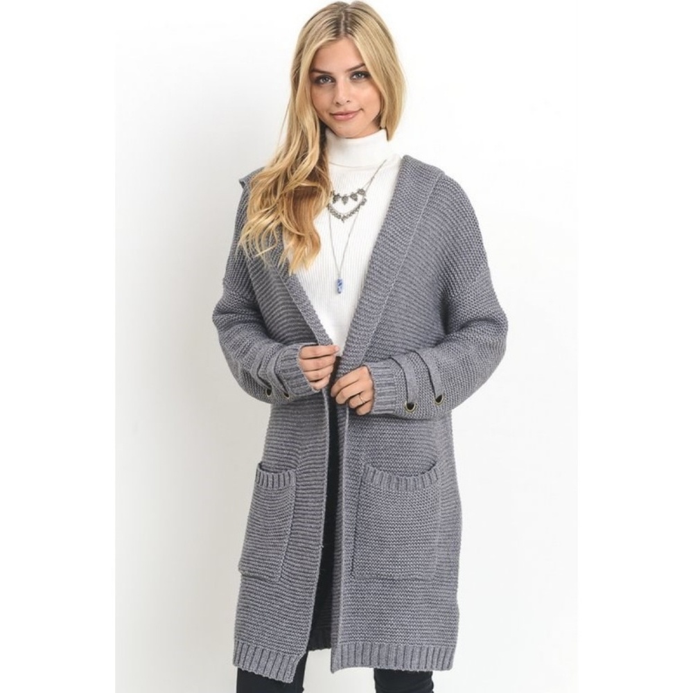 Long Chunky Knit Sweater Coat New Grey S M L - Picture 3 of 8