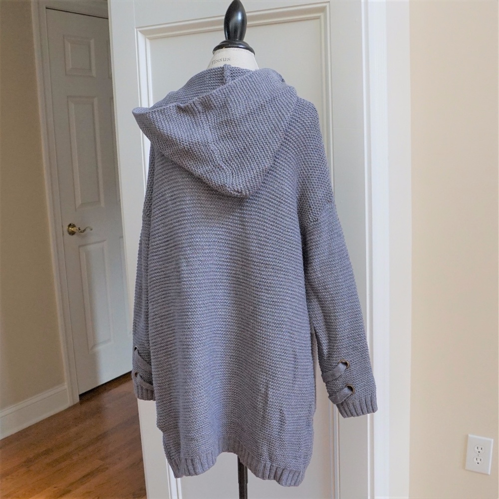 Long Chunky Knit Sweater Coat New Grey S M L - Picture 8 of 8