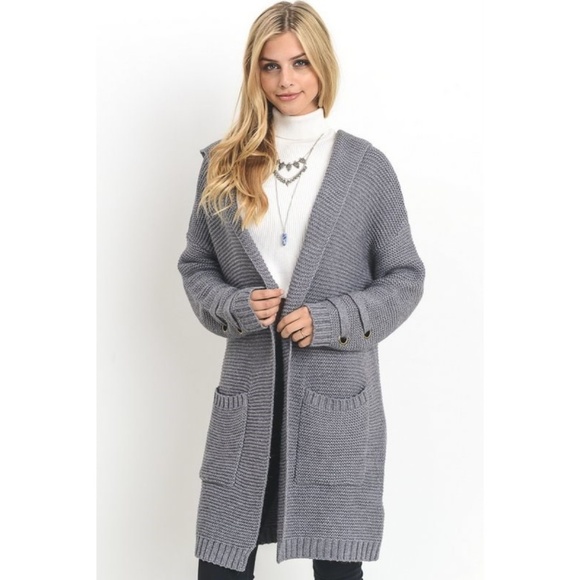 Long Chunky Knit Sweater Coat New Grey S M L - Picture 3 of 8