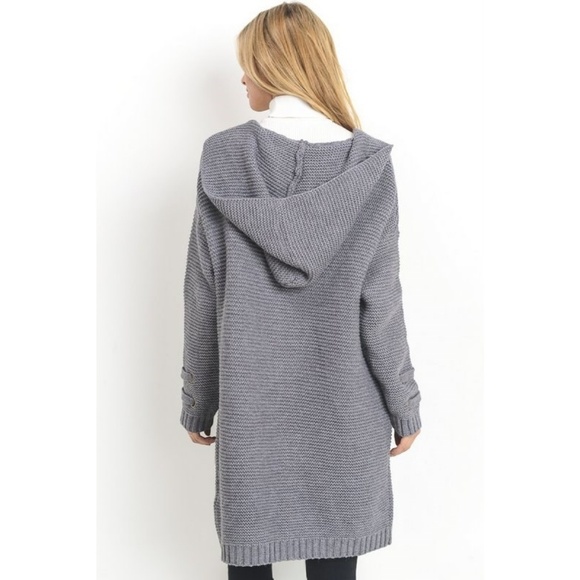 Long Chunky Knit Sweater Coat New Grey S M L - Picture 4 of 8
