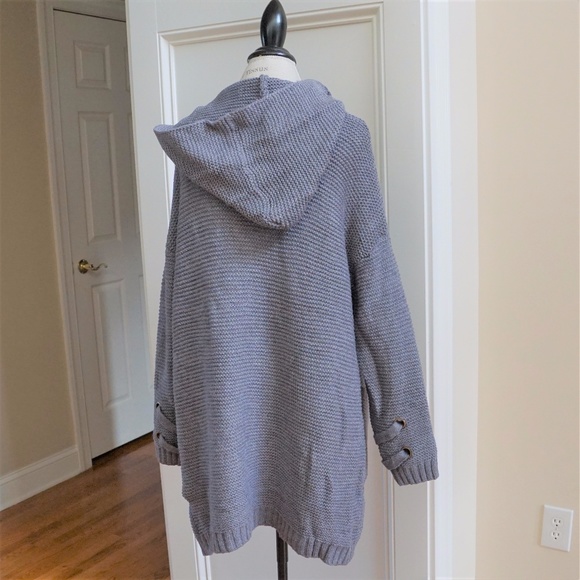 Long Chunky Knit Sweater Coat New Grey S M L - Picture 8 of 8
