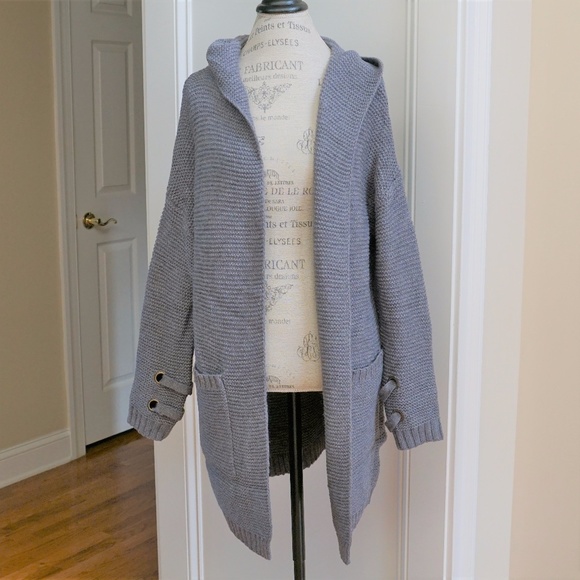 Long Chunky Knit Sweater Coat New Grey S M L - Picture 5 of 8