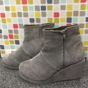 Grey platform wedge booties size 8