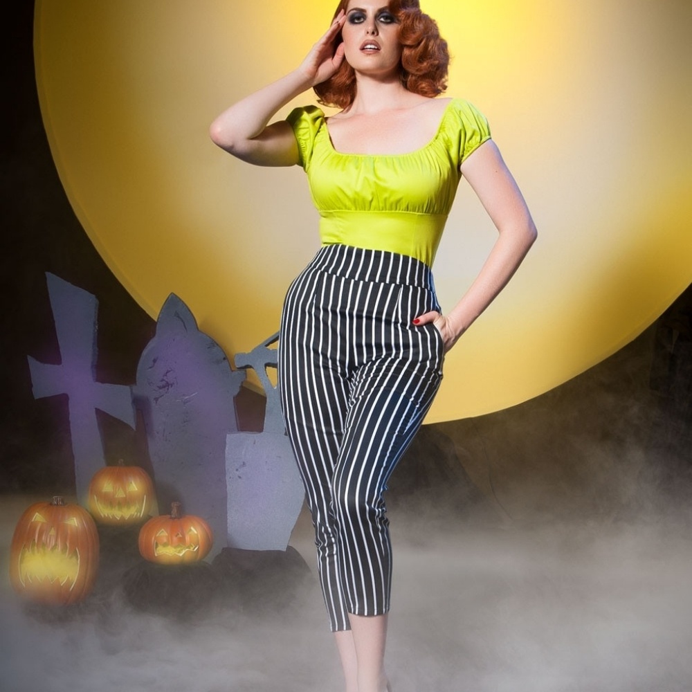 Pinup girl clothing Victorian striped trousers