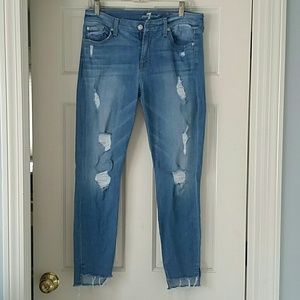 7 for All Mankind distressed ankle skinny jeans