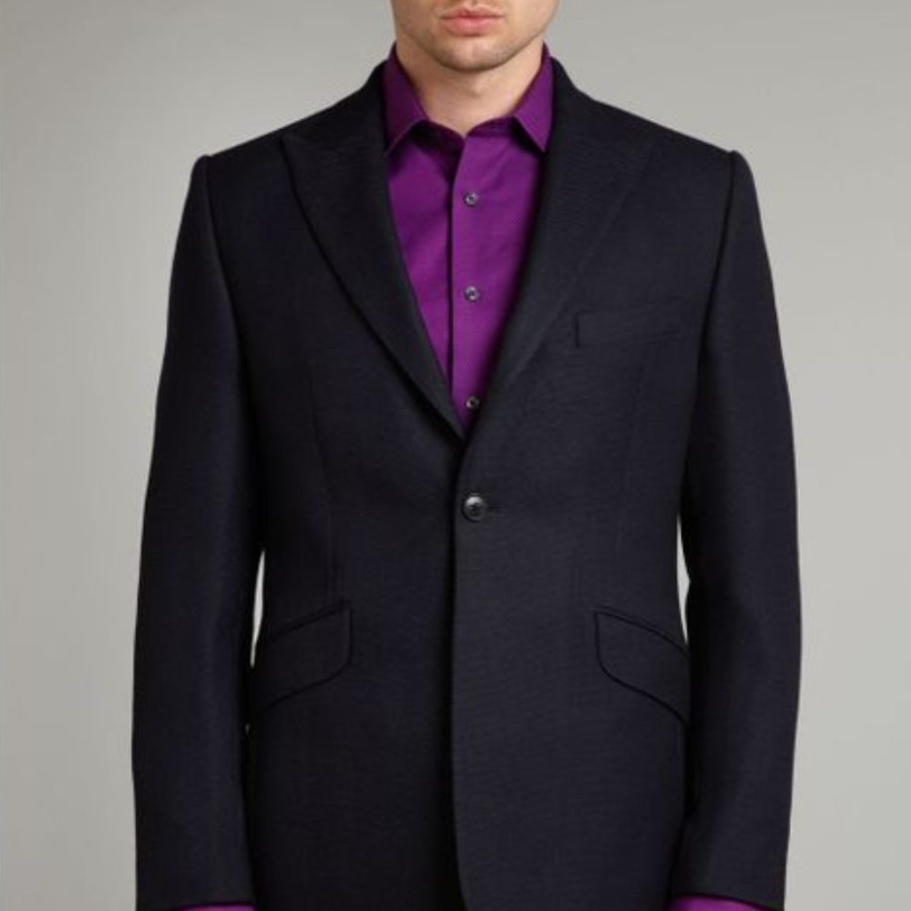 DUCHAMP Basket Weave Wool Blue Tailored Jacket NWT
