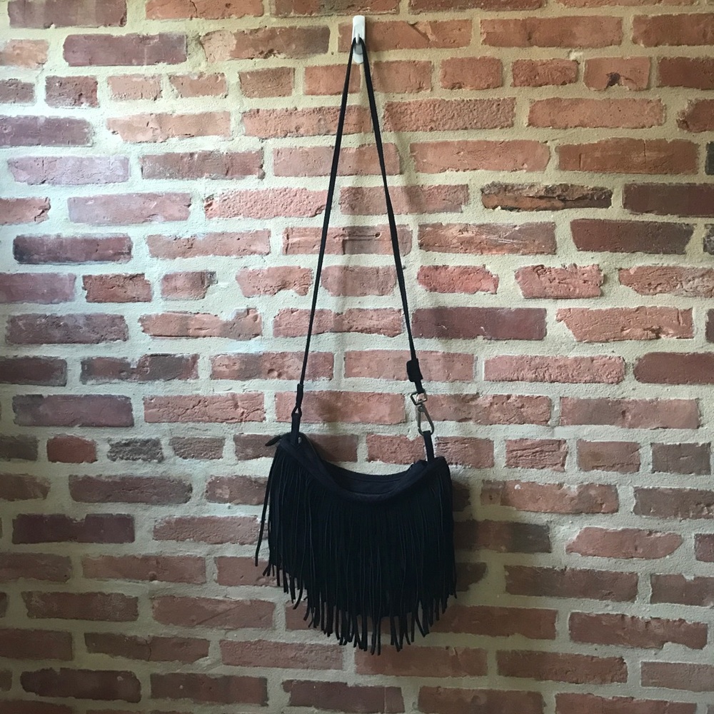 Black fringe cross body bag