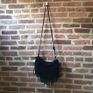 Black fringe cross body bag