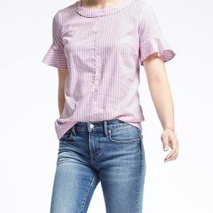 Banana Republic Pink Stripped Flutter Top Size XS