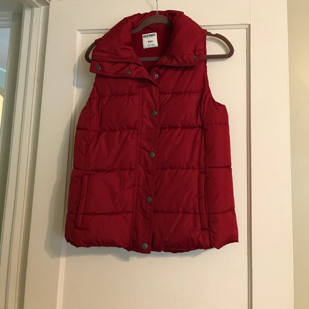 Red puffer vest