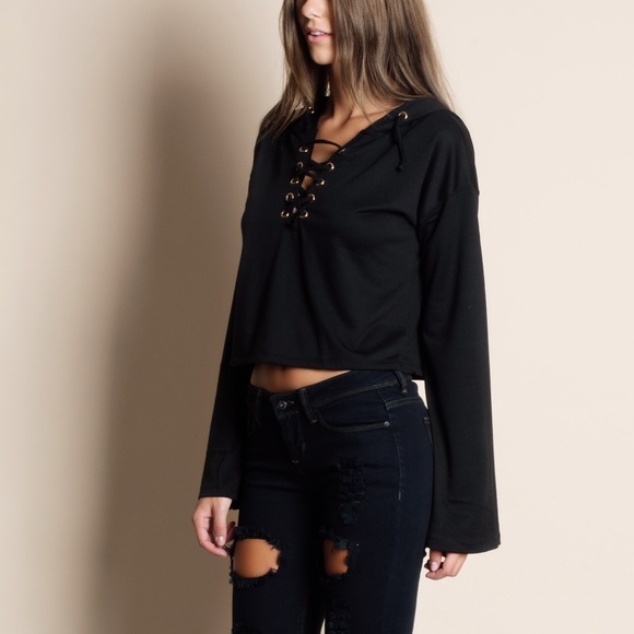 Lace Up Hoodie Top - Picture 2 of 3