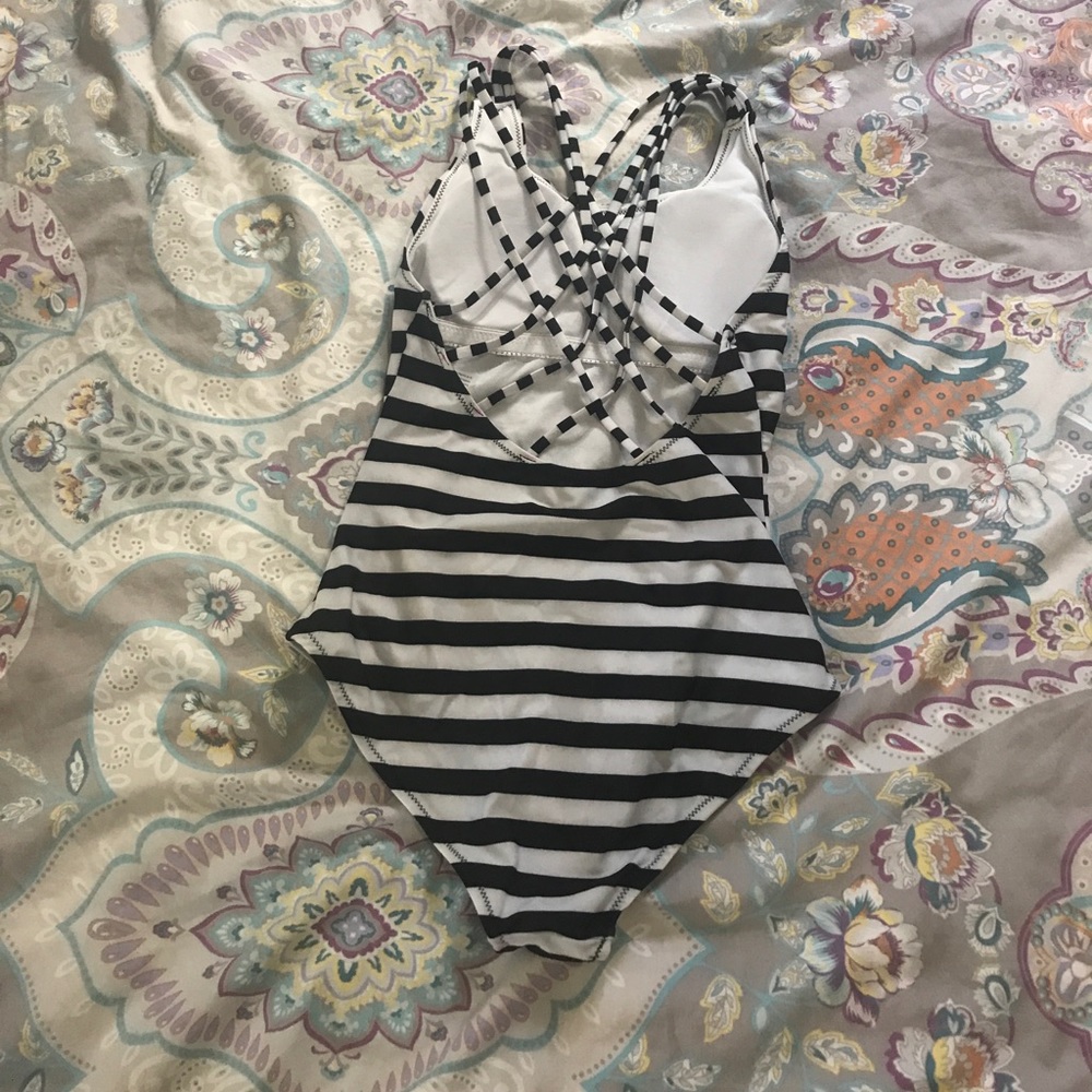 Black and white striped bathing suit