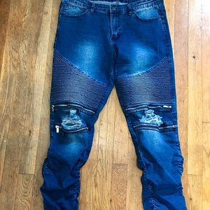 Moto jeans. Dark denim. Low rise. Size 15