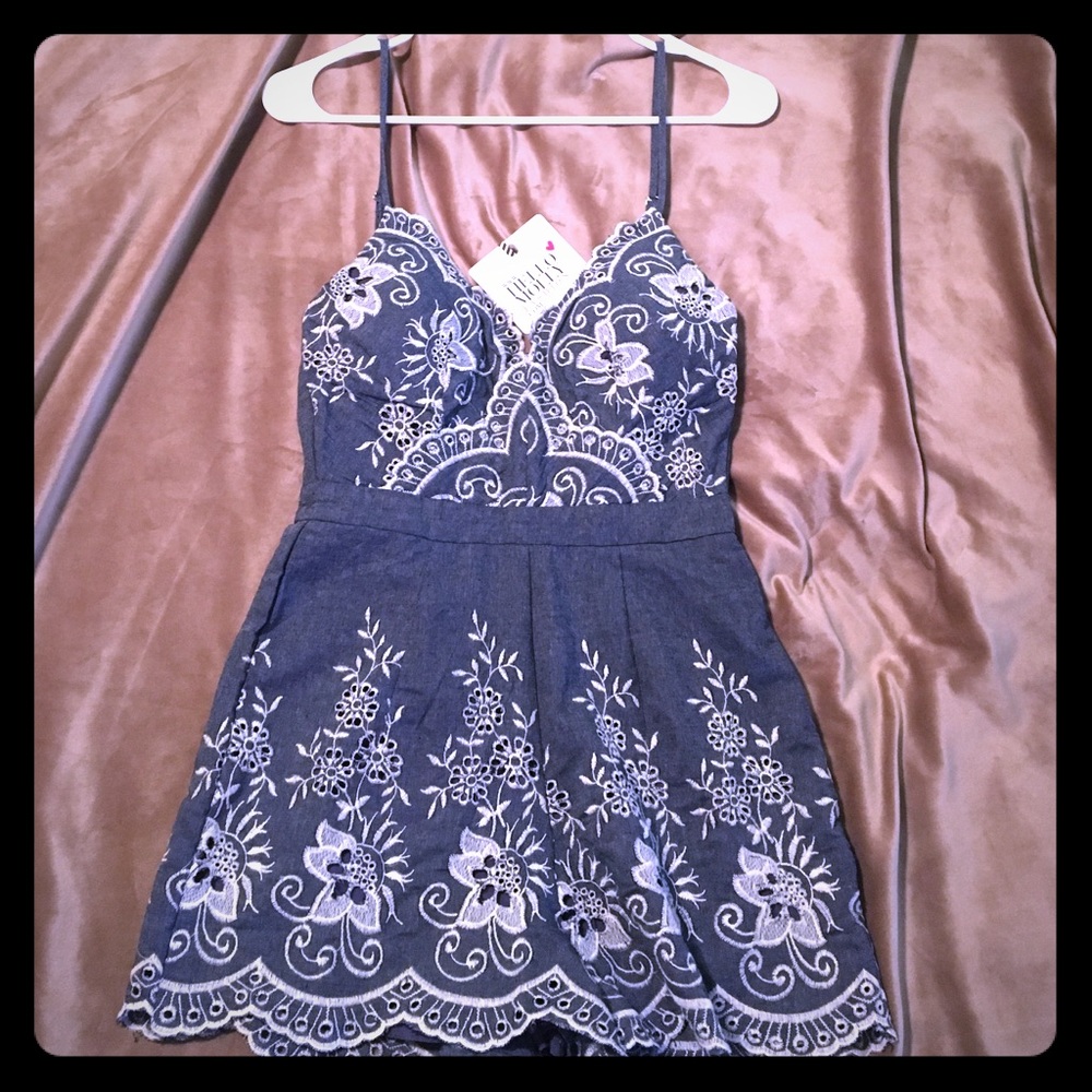 Hello Molly Denim embroidered romper