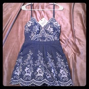 Hello Molly Denim embroidered romper