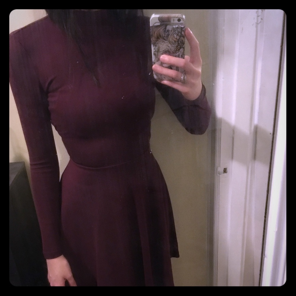American Apparel Burgundy Open Back Skater Dress