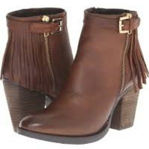 Steve Madden Woodmeer Cognac Leather Fringe Boots
