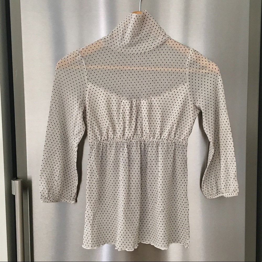 LILY WHITE Sheer Polka Dot 3/4 Slv Turtleneck - Sm