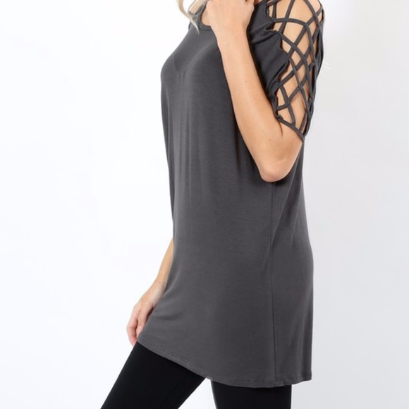 PLUS--Vickey Shoulder Ladder Detail Dolman Top - Picture 3 of 5