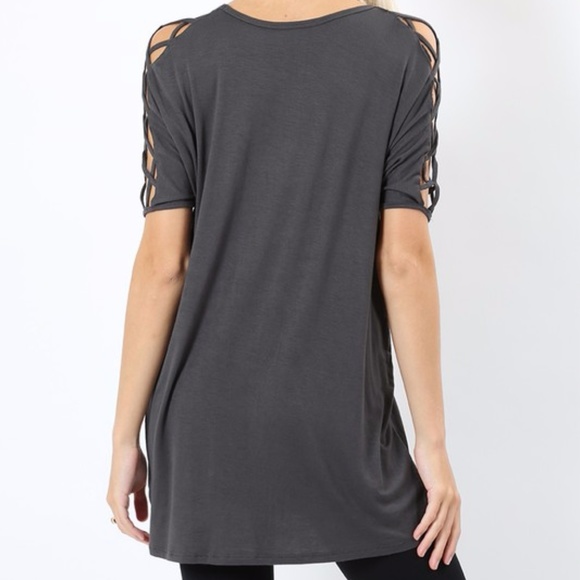 PLUS--Vickey Shoulder Ladder Detail Dolman Top - Picture 4 of 5