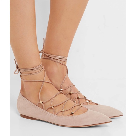 Black Valentino Lace up Rockstud flats - Picture 2 of 7