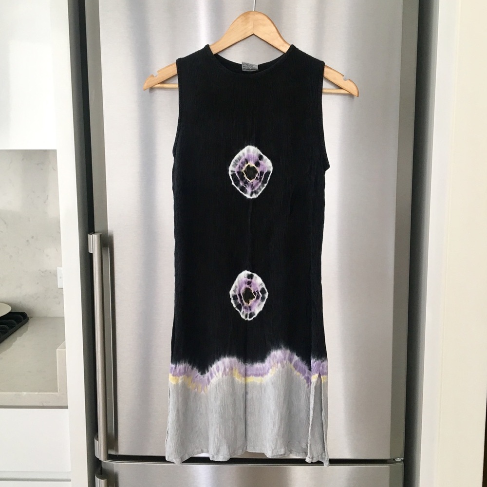 BALI CASUALS Resort Black Tie Dye Shift Dress - Sm