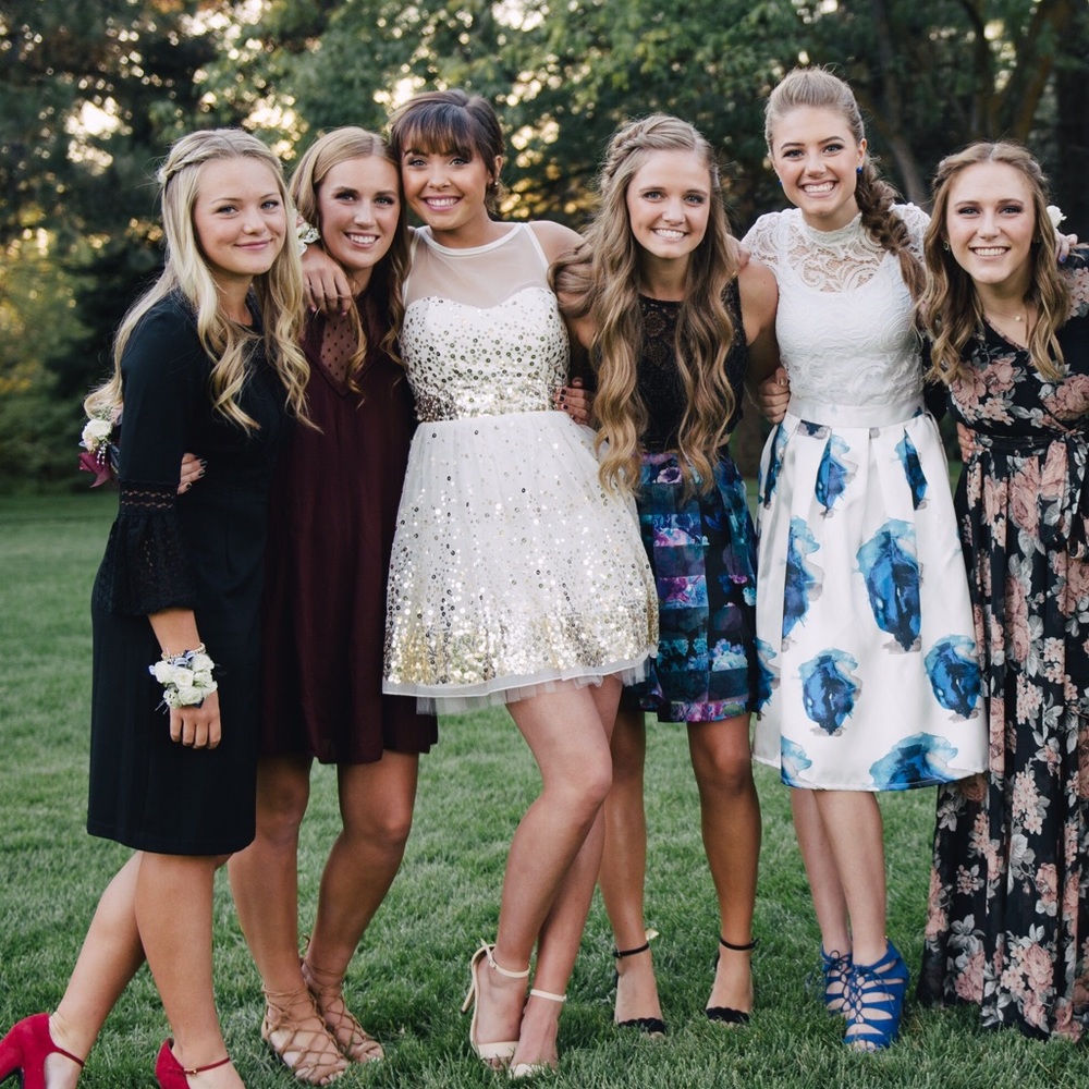 White and gold sequence homecoming dress