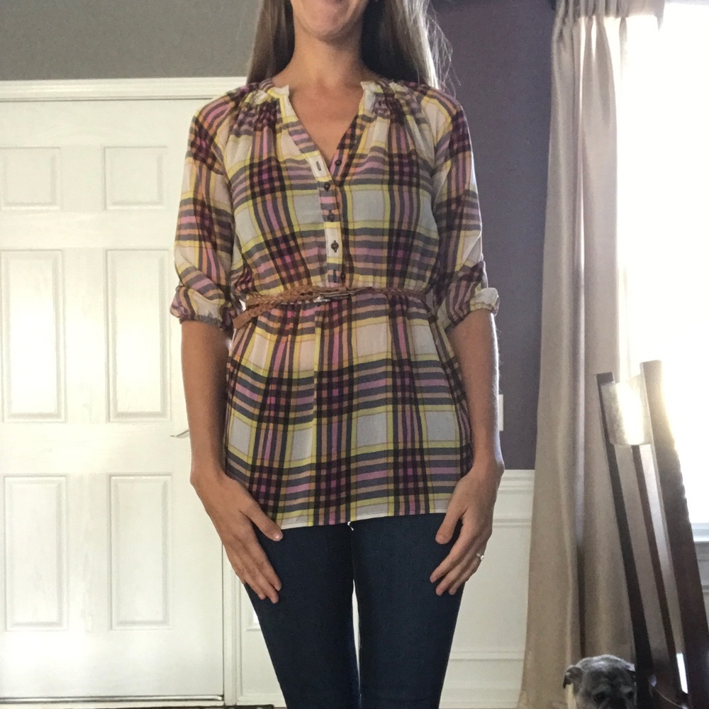 Plaid 3/4 sheer top