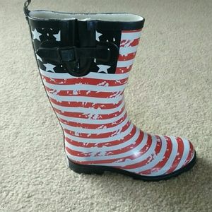 West blvd rain boots, size 8,  american flag