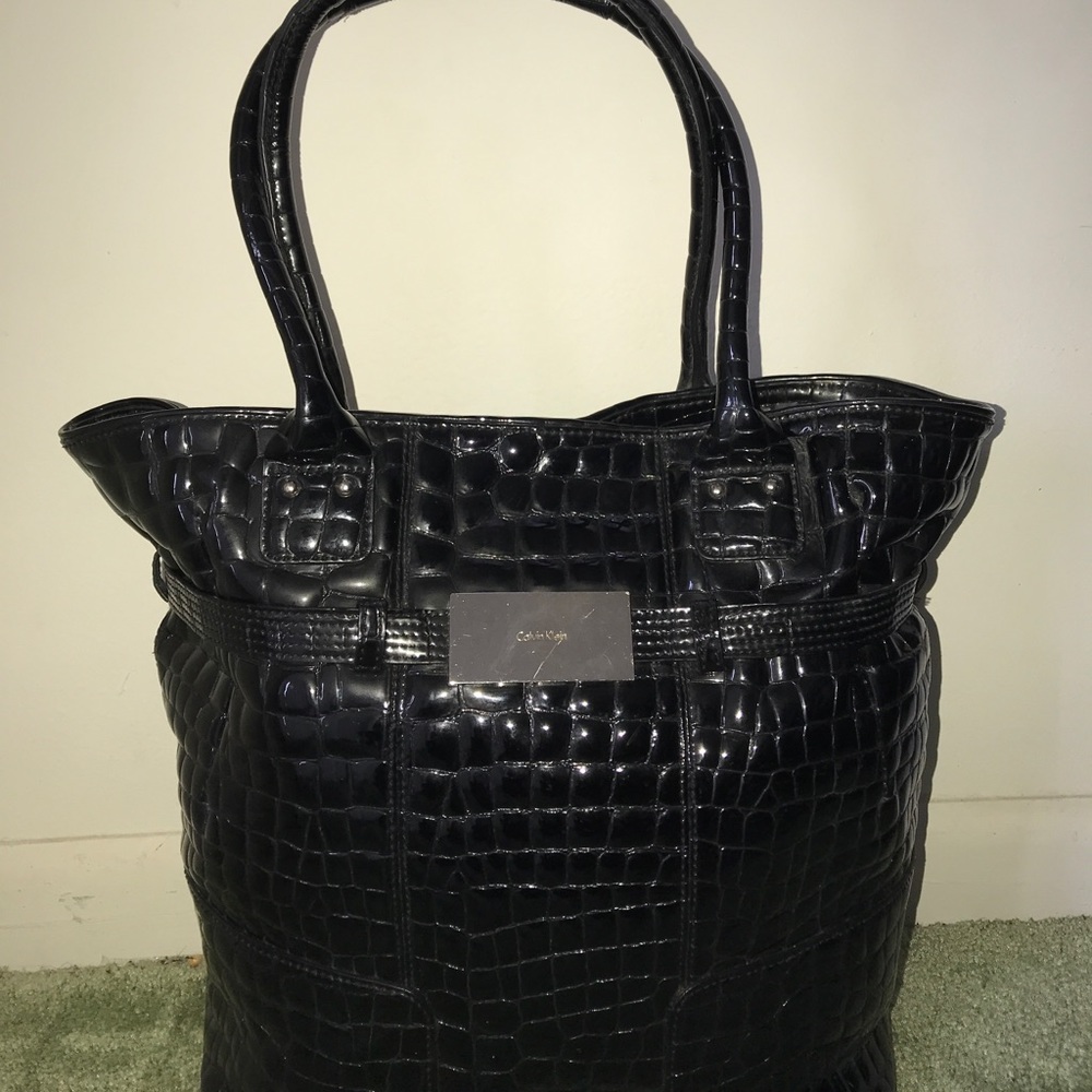 Calvin Klein patent leather tote purse