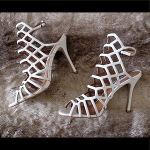 Steve Madden White Leather Slithur Caged Heels 8.5