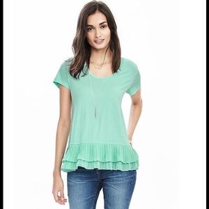 BR mint green Pima cotton ruffle hem tee