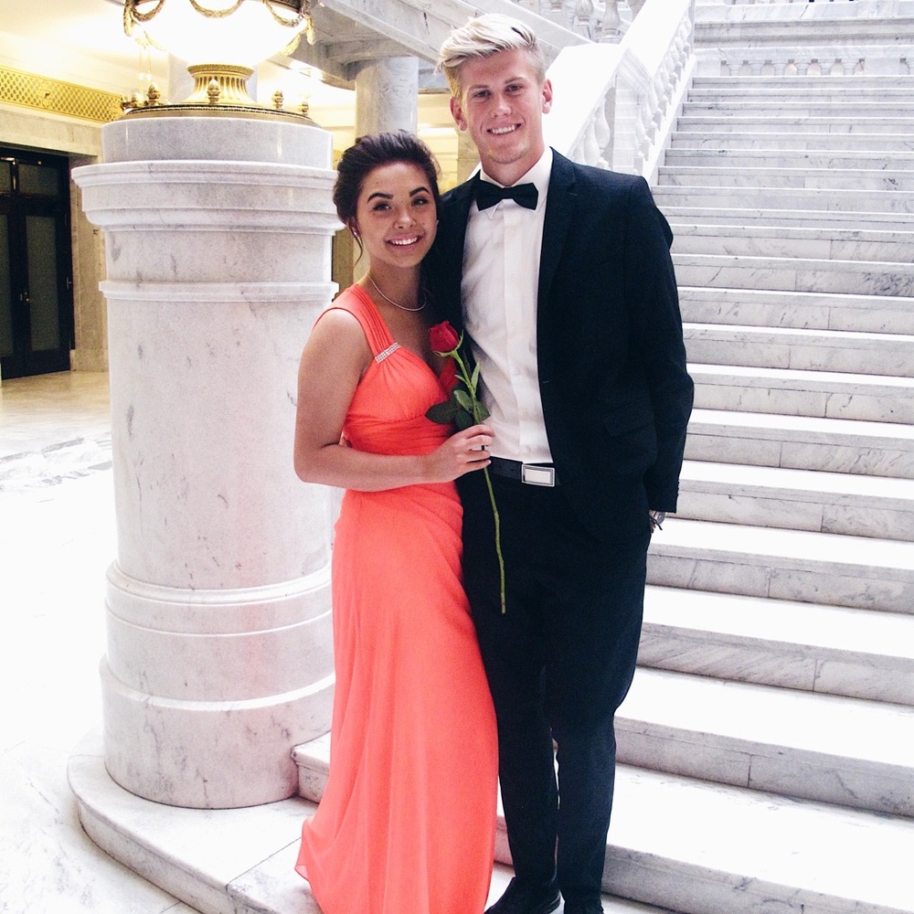 Bright coral prom dress