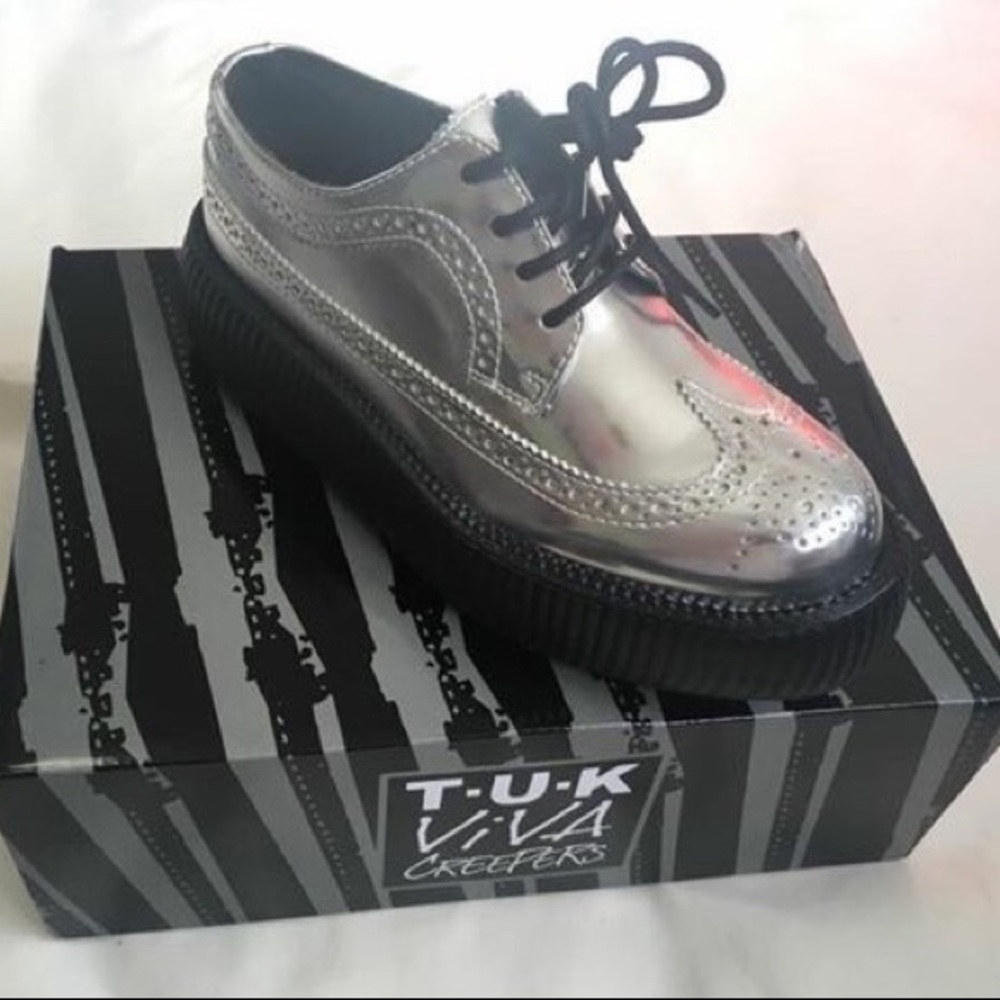 T.U.K. Silver Wingtip Creepers Men's 5/Women's 7