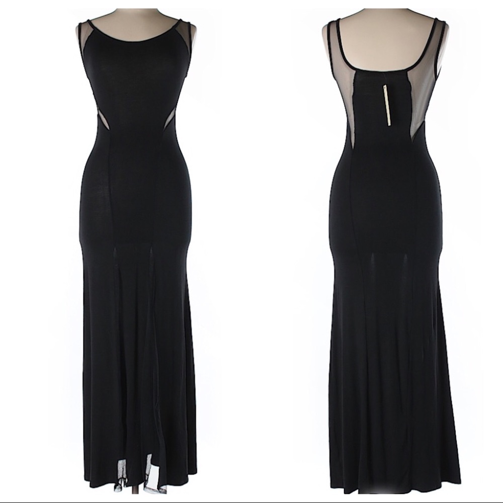 Black bodycon dress with sheer cutouts